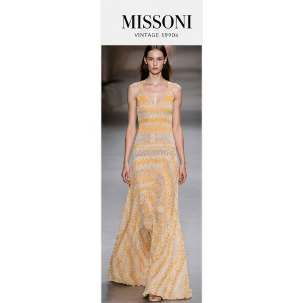 Missoni Maxi Dress Size 46 Orange Zigzag Chevron Knit Silk Blend Italy Vintage